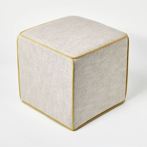 Threshold designed w/Studio McGee Linen Cube Square Ottoman Mustard Cream NEW